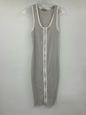 Allsaints Alicia Midi Striped Sleeveless Dress Full Zip Front Black White 4